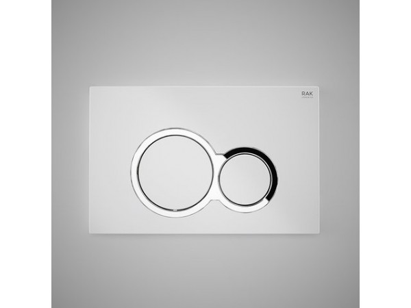 RAK CERAMICS Przycisk spłukujący okrąg z elementami chromowanymi 23,6x15,2x1,2cm, biały matt.
