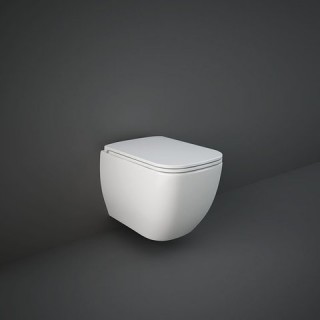 RAK CERAMICS Zestaw Metropolitan Miska WC podwieszana 53x34 cm, rimless, biały połysk + deska WC slim wolnoopadająca.